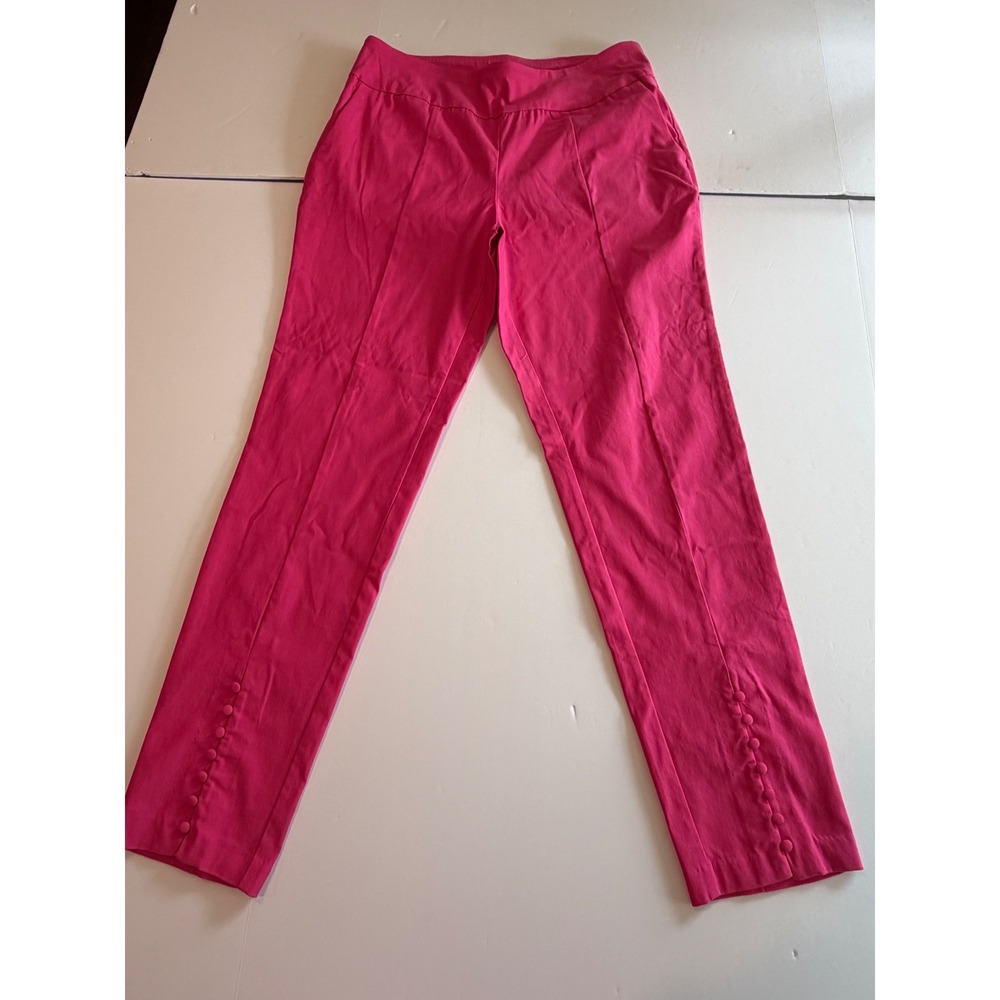 Cato Women Pink Mid Rise Pull On Dress Pants Button Ankle Detail Size‎ 10